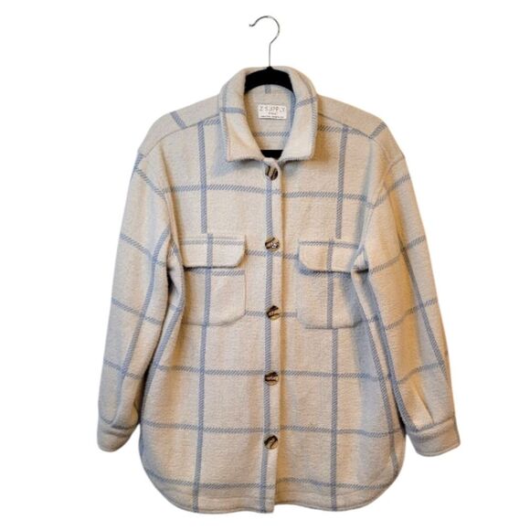 Z Supply Tops - Z Supply Women's Cream And Blue Plaid Thick Eyelash Shacket Size S